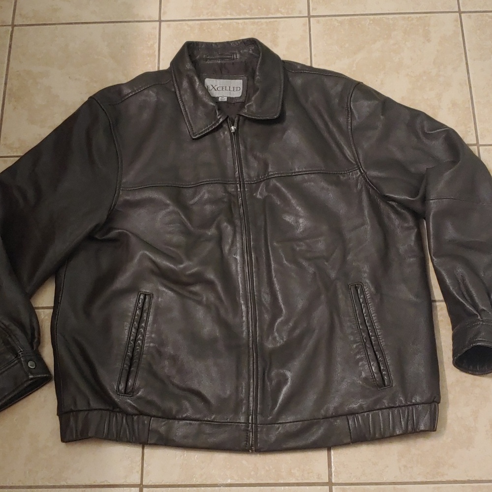 VTG Excelled Dark Brown Leather Bomber Jacket Men's Size XL